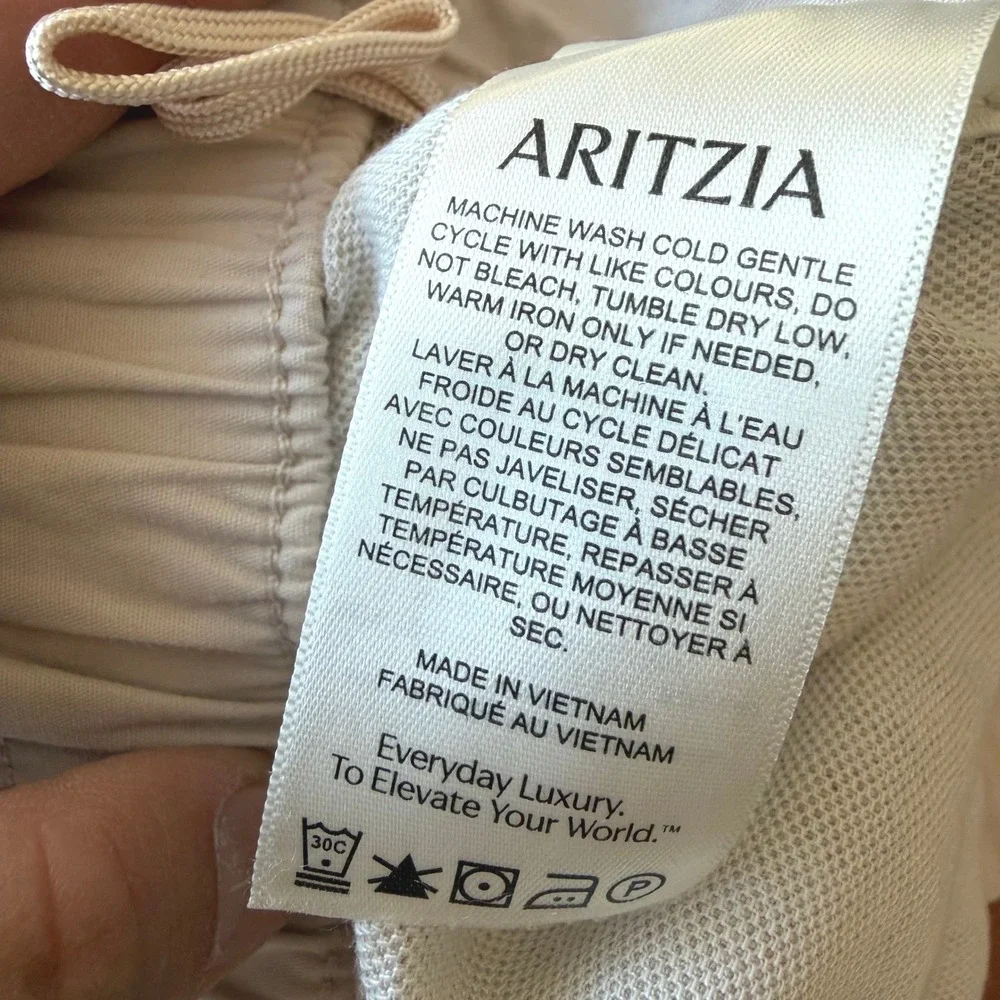 Wilfred Aritzia Linen Blend Wide Leg Pants Beige XS Elastic Waist Drawstring